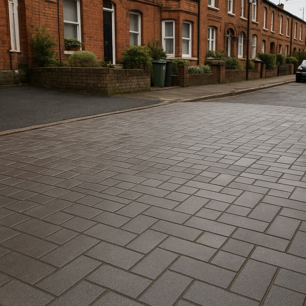 Driveway Contractors working on a UK residential street